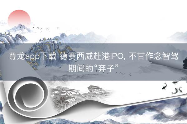 尊龙app下载 德赛西威赴港IPO, 不甘作念智驾期间的“弃子”