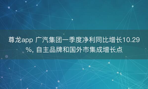 尊龙app 广汽集团一季度净利同比增长10.29%, 自主品牌和国外市集成增长点